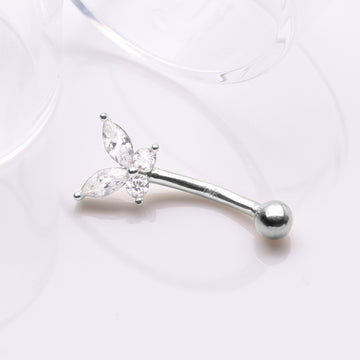 Detail View 1 of 14 Karat White Gold Prong Set Marquise Butterfly Gem Sparkle Curved Barbell-Clear Gem